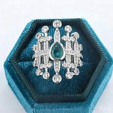 Nhẫn đôi bằng đá Zirconia tổng hợp hình tròn, oval, giọt nước, hình quả lê sáng tạo, món quà trang sức độc đáo dành cho nàng. - Trắng và xanh lá cây - Xem 7