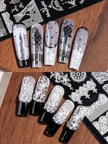 1片不鏽鋼美甲印花板，蝴蝶、花卉、蕾絲、魚網與大理石紋美甲設計，可愛迷人Y2K風格美甲裝飾，可重複使用美甲印花工具 - 美甲沙龍用品與DIY配件 - 彩色 - 查看 9