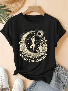 Camiseta unisex de manga corta, Camiseta vintage de mujer con efecto desgastado - Blusa suave de cuello redondo - Top compatible| Flor Lunar Retro y Adecuada para Impresión de Texto| Diseño de Blusa Casual para Primavera, Verano y Otoño| Lavable a máquina, no apto para uso diario y entrenamiento, playeras hombre, spiderman, ,  mujer, romwe men, boho chic, regalos para maestras, camiseta para mujer, conjuntos curvy para mujer, y2k. - Negro - Ver 6