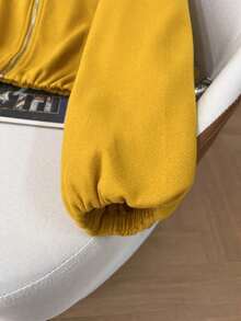 Chaqueta casual de primavera/verano para mujer, elegante y de moda, suelta y suave, de unicolor, con cremallera y bolsillos, chaqueta bomber beige, adecuada para festivales de música/temporada de bodas - Amarillo - Ver 9