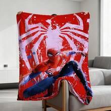 1pc S-Pider-Man Print Blanket,Retro Cartoon Style Throw Blanket,Cartoon Character Printed Blanket,All-Season Universal Nap Blanket,Character Home Decor Blanket,Modern Fashion Gift Suitable For Home Bedroom Bed Sofa Office Lunch Break Cover Picnic Blanket - 彩色 - 查看 1
