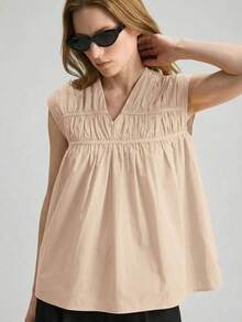 Ontre 2026SS Nueva Blusa para Mujer, Tejido Tejido, Estilo Urbano Elegante Casual, Moda Minimalista para Ir al Trabajo - Albaricoque - Ver 3