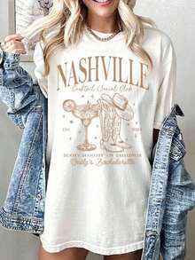 1 camiseta de despedida de soltera de Nashville, camisetas de despedida de soltera de vaquera personalizadas, camiseta para viaje de despedida de soltera estilo western, para club de cócteles sociales, regalos para fiesta nupcial campestre. - Blanco - Ver 3