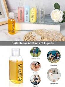 6/10 piezas Botellas de viaje a prueba de fugas, de 3.4 oz de plástico transparente con tapa abatible - Envases rellenables para champú, acondicionador, gel de baño - Diseño portátil y a prueba de fugas, esencial de viaje, botellas dispensadoras de viaje, botellas exprimibles, bolsa organizadora de viaje, adecuado para champú, acondicionador, cosméticos - Multicolor - Ver 4