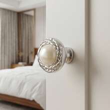 1pc French Retro Wheat Ear Cabinet Knob, Elegant Pearl Inlaid Drawer Pull, Decorative Furniture Door Handle For Vanity, Wardrobe, Jewelry Box, Storage Box, Home Hardware Decor - A - View 6