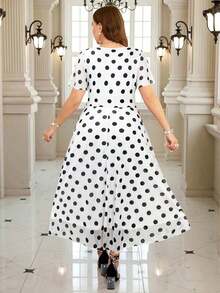 Vestido floral elegante de talla grande, verano - Blanco - Ver 2