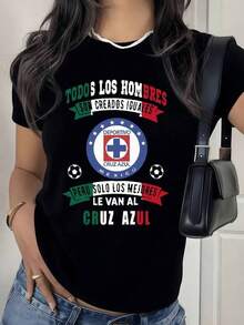 Frase que celebra la pasión por el fútbol mexicano mostrando orgullo por los hombres que siguen al Cruz Azul con colores patrios símbolo de igualdad y excelencia camiseta para mujer 100% algodón - Negro - Ver 1
