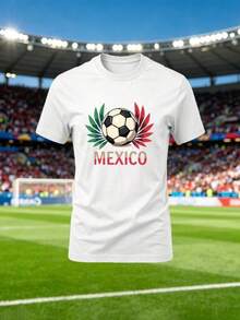 Camiseta de manga corta para hombre con estampado de bandera de fútbol mexicana retro, estilo americano vintage, holgada, apta para todo tipo de actividades, ideal para fans, uso casual, transporte diario, transpirable, deportiva, de manga corta, para regalar en vacaciones, muy buena - Negro - Ver 1