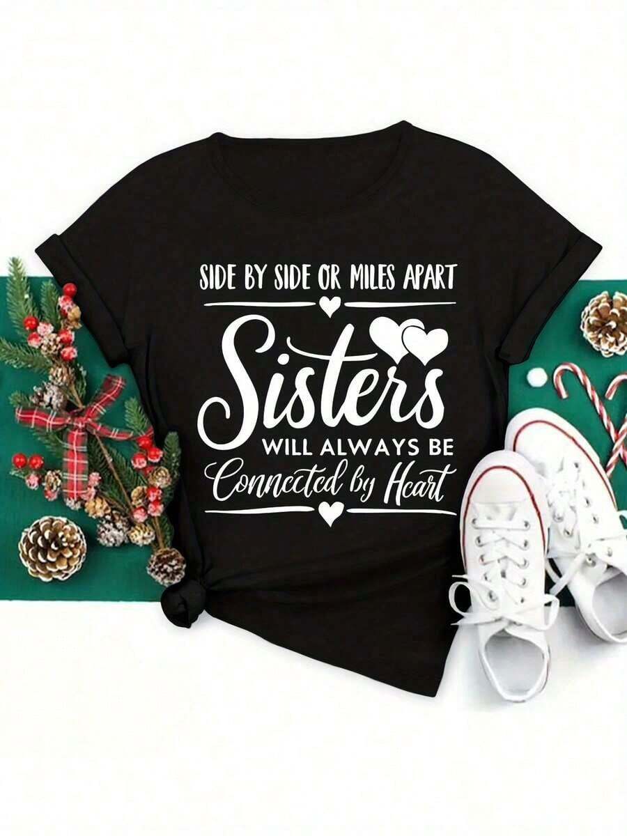 Printed T-Shirts Are Modern And Beautiful Women's Clothing. The "The Sisters" Design Is Loose-Fitting And Suitable For Sports And Parties. They Are Cute, Elegant, And Make A Stylish Gift. They Are Soft, Machine Washable, And Stretchy. These Casual Loungewear T-Shirts Have A Crew Neck And Short Sleeves And Are Made Of 100% Cotton. - 黑色 - 查看 1