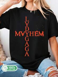 Mayhem Gothic Cross Cotton T-Shirt, Dark Rock Aesthetic, Unisex Oversized Size - 黑色 - 查看 6