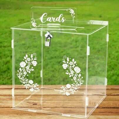 1 Conjunto Caixa Acrílica Transparente com Ranhuras e Trava, Porta-Cartões de Casamento Grande DIY, Adequado para Recepção de Casamento, Festa Elegante, Casamento, Aniversário, Chá de Bebê, Cerimônia de Formatura e Outras Ocasiões para Decorar Envelopes de Dinheiro e Cartões de Presente