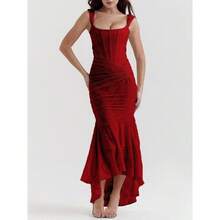 Solid Color Party Dress, Low Neck, Sleeveless, Elegant Fitted Cut, New Spring-Summer Collection For Women - Burgundy - View 5