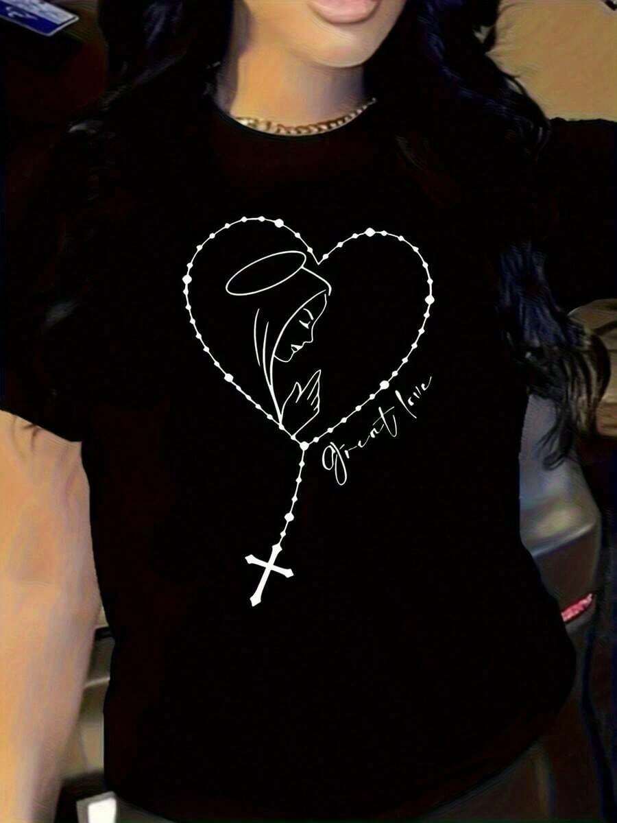 Bestselling, Versatile, And Figure-Flattering Pure Cotton Short-Sleeve T-Shirt. A Great Style, Newly Launched In 2026. A Loose-Fitting Plus-Size Top With A Unique Summer Design. This 100% Pure Cotton, Thick, Black And White T-Shirt Features A Graphic And Letter Print. A Unisex Short-Sleeve Style. A New Arrival For Spring, Summer, And Fall. Breathable And Comfortable, With A Simple And Versatile Streetwear Style, Perfect For Matching Couple Outfits. - 白色 - 查看 1