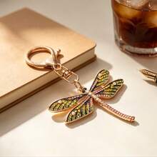 Vibrant Dragonfly Keychain, Gold-Tone With Multicolor Rhinestone, Whimsical Nature Bag Charm, Ideal For Handbag Decor & Nature Lover's Gift - màu xanh lá - Xem 2