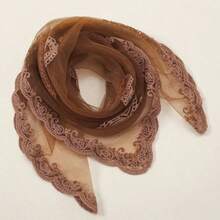 1pc Western Embroidered Bandana Scarf | Vintage Square Head Scarf For Women, Bohemian Hair Wrap, Cute Neck Accessory Gift - 棕色 - 查看 2