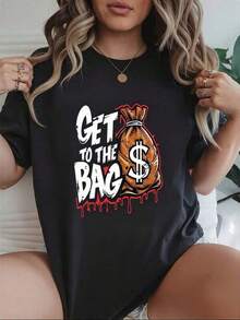 Camisetas Para Mujer AlgodónCamiseta estampada "Get to the Bag" con diseño audaz y moderno, ideal para personas con estilo urbano y actitud positiva. Perfecta para ocasiones casuales y de uso diario, color negro disponible en tallas S, M, L. Ropa de moda juvenil y  en camisetas originales. mundial 2026 - Negro - Ver 6