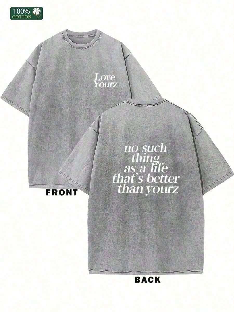Men's & Women's Unisex Premium Washed Cotton T-Shirt, New, Crew Neck, Short Sleeve, Urban Style, Wax Dyed, Washed Shoulders, High Street Style, Tropical Clothing For Women, Y2k T-Shirt, Men's Shirts 2026 - 灰色 - 查看 1