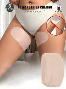 5 Pairs Women's Thigh Anti-Chafing Pads, Invisible Breathable Inner Thigh Protection Stickers, Comfortable Anti-Rubbing Thigh Patches For Plus Size, Curvy Body, Workouts, Travel, Dresses & Daily Wear, Summer Dress Essentials, Travel Comfort Patches - Multicolor - View 2