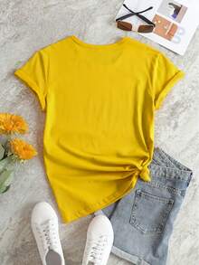 Camiseta de Mujer con Estampado de Letras de Dibujos Animados, Estilo Casual Holgado - Negro - Ver 5
