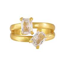18K金雙石女款戒指，925純銀可調節雙層鋯石日常珠寶 - Zircon Ring - 查看 10