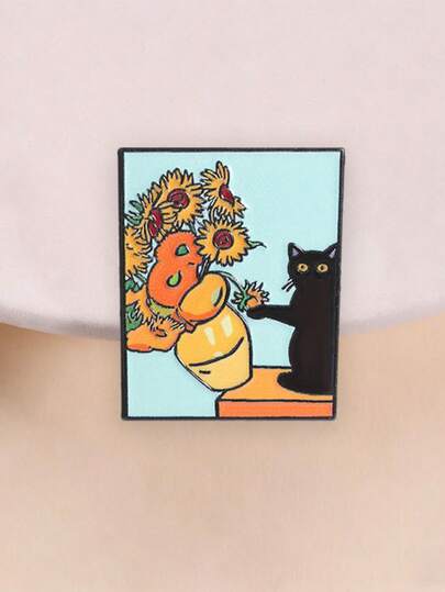 Van Gogh Sunflowers Cat Enamel Pin, Unique Artistic Accessory, Perfect Gift For Art Lovers, Durable Enamel Material