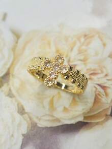 1pc Elegant Fashion Zirconia Inlaid Cross Ring, Suitable For Daily Wear, Prayer, Gathering, Party, Believer's Accessory, Religious Ring, Easter/Christmas/Halloween Gift, Jesus Gift For Friends/Family, Holiday Gift - White - View 3
