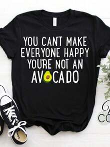 Oversized Short Sleeve T-Shirt With Avocado Design, Vegan T-Shirt, Sleeveless T-Shirt For Avocado Lovers, Funny Avocado T-Shirt, Avocado Gift, Avocado Hoodie (4) 100% Cotton - 黑色 6 - 查看 6