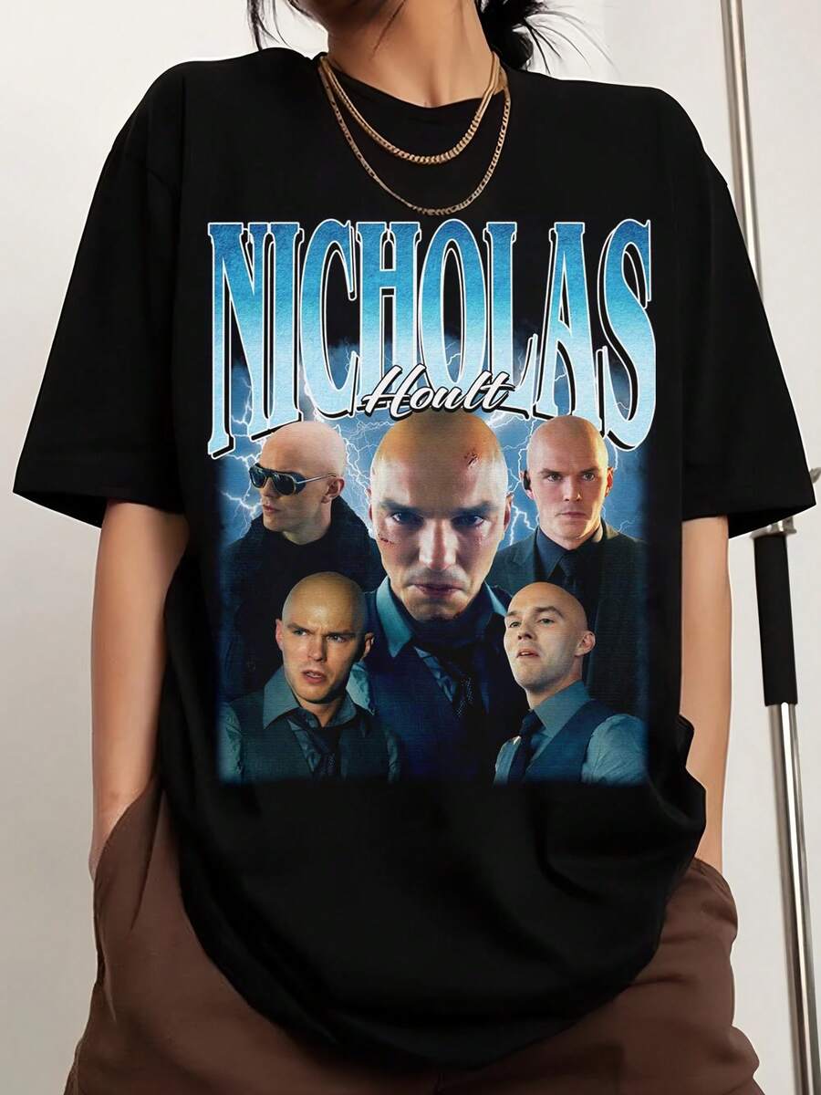 Nicholas Hoult Vintage Bootlegs Unisex Shirt, Vintage Style Lex Luthor T-Shirt, Funny Fandom T-Shirt, Unisex Gift For Fans. Crew Neck Printed Men's Fashion Short-Sleeve Sports T-Shirt, Comfortable And Versatile, 100% Cotton, 220g. - 黑色 - 查看 1