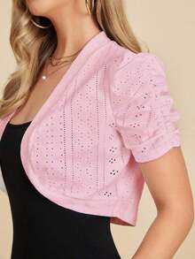 Clasi Chaqueta corta de mujer elegante con mangas cortas de encaje y botones delanteros para la oficina en otoño/invierno - Rosa Pálido - Ver 1