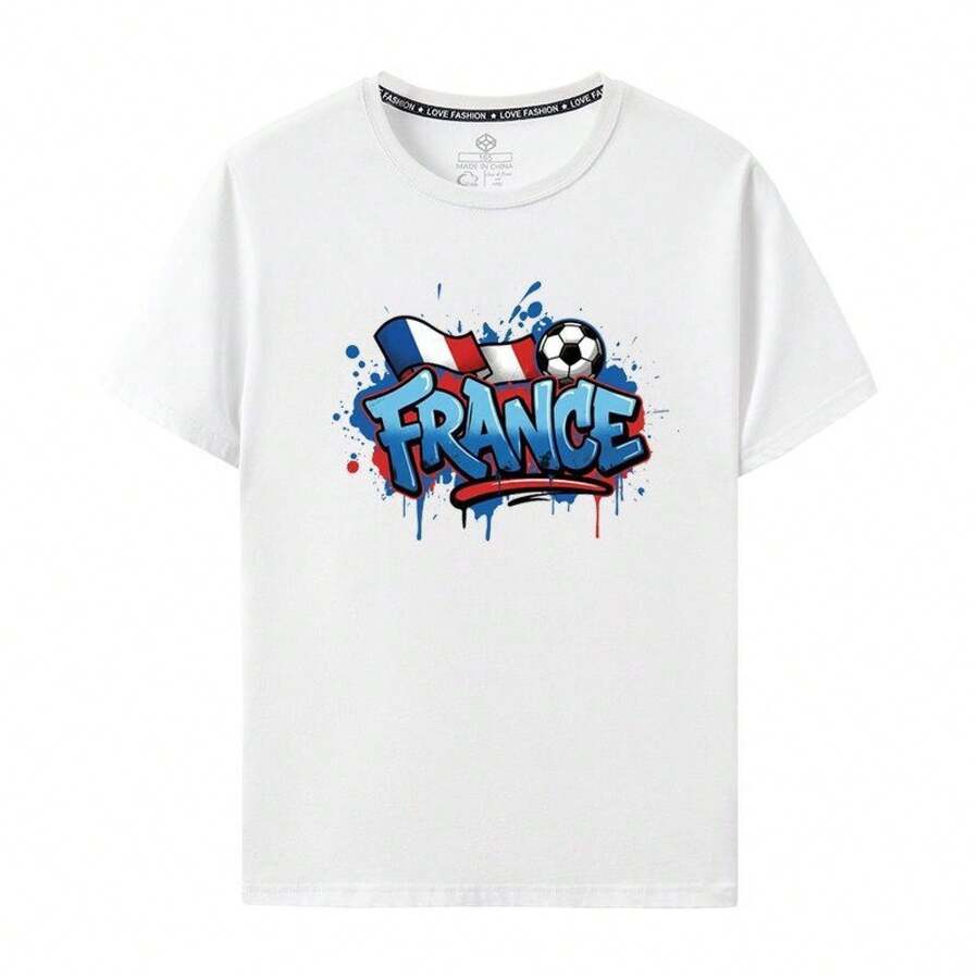 France National Team Jersey For The 2026 World Cup, Short Sleeve, Graffiti Style, Modern, Pure Cotton, Unisex, Fan Clothing - 白色 - 查看 1