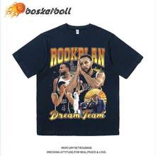 [100% Pure Cotton] American Style Short Sleeve Basketball T-Shirt With Curry Paris Goodnight Print, Student Hip-Hop Style, Men's Fashion. - 黑色 - 查看 3