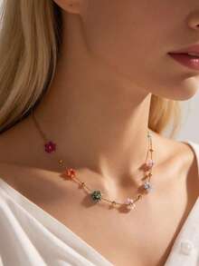 VceTd 1 chiếc vòng cổ mặt dây chuyền hình hoa bằng nhựa nhiều màu sắc, kiểu dáng Bohemian, không đối xứng, làm bằng thép không gỉ, thích hợp cho phụ nữ sử dụng hàng ngày, các dịp lễ hội, lễ hội âm nhạc, tiệc tùng, hoặc làm quà tặng cho người yêu thương. - Vàng - Xem 6