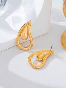 1 Pair Asymmetrical Geometric Water Drop Earrings - Yellow Gold - View 3