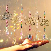 6pcs Lotus Sun Catcher Set, Colorful Crushed Crystal Decor, Suitable For Home Window Display, Wedding Decoration And Holiday Theme - Colorful Lotus Pebble Six-piece Set - View 4