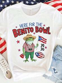 It's Right Here: Benito Bowl Puerto Rico Retro Tee Bowl Y-Vintage Unisex Urban Style Loose Cotton Short Sleeve Round Neck Blouses For Women. Casual Blouses For Ladies. - 白色 - 查看 7