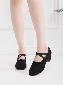 Women's Fashion Shoes Black Mid-Low Heel 3cm Teacher Dance Shoes Drawstring Athletic Shoes Indoor/Outdoor Soft Sole Latin Ballet Teacher Dance Salsa Dance Modern Dance Practice Dance Performance Ballroom Dance Comfortable Soft Lightweight - Black - View 4