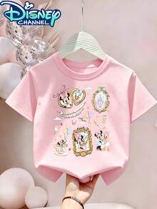Disney Minnie Mouse And Friends  Print Girls' T-Shirt - A Design For Teenage Girls, Short-Sleeved, Casual And Cute Style, Comfortable And Casual, Suitable For All Seasons, Perfect For Parties And Play, Machine Washable, Teenage Clothing, Short-Sleeved Shirt For Teenagers. - Hồng - Xem 2