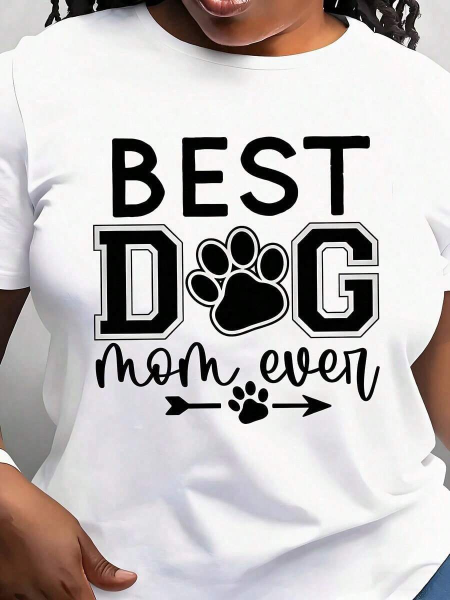 Camiseta Moderna y Minimalista para Mujer "La Mejor Mamá de Perros de la Historia" con Diseño Gráfico de Huella de Pata, Perfecta para Amantes de Mascotas y Uso Diario, Ideal para Salidas Cotidianas y Momentos de Relajación. - Blanco - Ver 1
