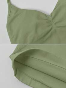 NcmRyu 1pc Women's Solid Color Adjustable Spaghetti Strap V-Neck Ruched Open Back Sports Camisole - Green - View 4
