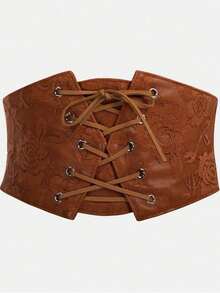 1pc Women's Brown Punk Gothic Retro Vintage Style Lace Rose Pattern Waist Belt, Suitable For Dresses, Sweaters, Shirts, Daily Wear, Stage Performance, Music Festival, Party - Brown - View 1