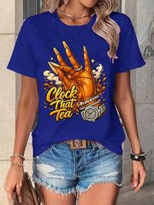 Camiseta Deportiva Casual para Mujer Clock Tea, Mangas Cortas Suaves y Elásticas, Atuendo Casual para Primavera, Verano y Otoño, Tela Transpirable, Camiseta para Mujer, Regalo para Seres Queridos, Mangas Cortas de Moda para Pascua. - Azul - Ver 7