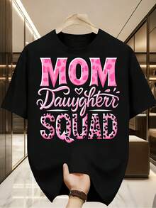 Camisetas a juego para madre e hija - con letras rosas, adecuadas para mujeres y hombres, camiseta suave y transpirable 100% algodón para regalo del Día de la Madre, conjuntos de cumpleaños, camisetas casuales de cuello redondo para atuendos informales, conjuntos a juego lavables a máquina. Camiseta de algodón familiar coordinada. - Negro - Ver 9