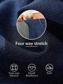 Jeans rectos casuales elásticos de talla grande para mujeres - Azul lavado oscuro - Ver 7