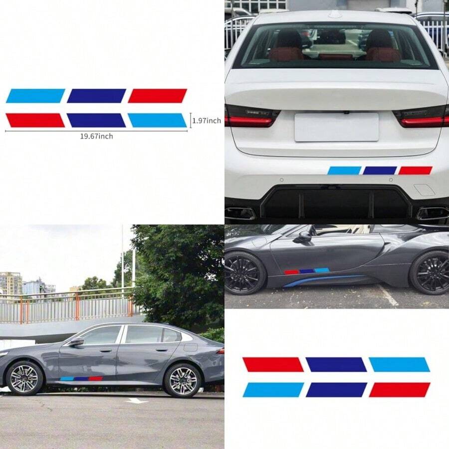 Universal Fit Red Blue Racing Stripes Decal, 19.7''x2'' Auto Decal Kit For Car Door Side Fender Hood Bumper, Exterior Interior Vinyl Sticker For Sedan, SUV, Truck, 2pcs - 3色 - 查看 1