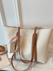 Large Capacity Solid Color Scarf Shoulder Tote Bag For Women - White - View 5