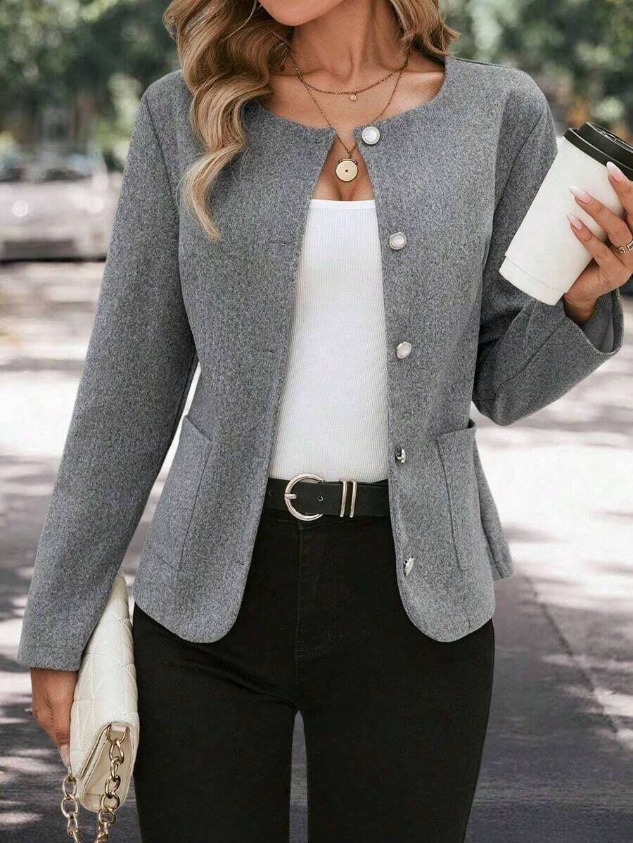 Abrigo con doble bolsillo con botón delantero - Gris - Ver 1