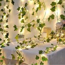 1 pièce Guirlande lumineuse solaire, Lumières LED de lierre d'extérieur, Convient pour le salon, la chambre, le patio, la boutique, le bar, le mariage, le jardin, le mur, la cour, la décoration de fête, la décoration de printemps pour la maison et l'extérieur (2m/6,56ft, 5m/16,4ft, 10m/32,8ft) - Lampe en rotin à énergie solaire - Voir 4