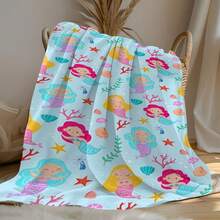 1pc Of Cozy Flannel Throw Featuring Little Mermaids On A Blue Backdrop, Incredibly Soft And Warm, Ideal For Camping, Sofa, Bed, And Office Use - A Versatile Blanket For All Seasons, Stylish Decoration, And A Perfect Gift - Chăn ga trải giường. - Xem 10
