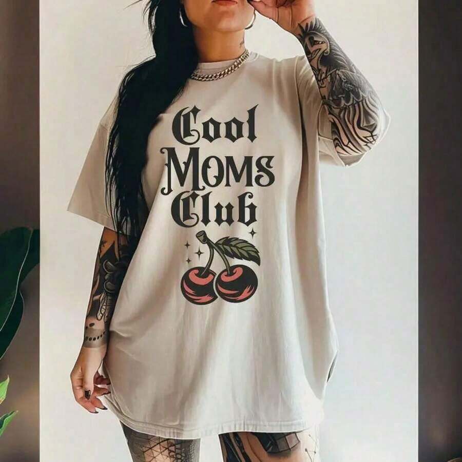 100% Cotton - Cool Moms Club - Mother's Day Gift For Mom - Aesthetic T-Shirt For Mom - Vintage-Inspired Design T-Shirt - Unisex For Women And Men - Everyday Campus Wear - Pure Cotton - 杏色 - 查看 1