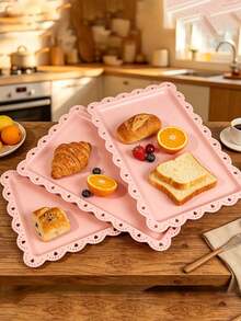 Bộ 1/2/4/6 đĩa/khay tráng miệng bằng nhựa màu hồng, bộ dụng cụ tiệc tùng, thích hợp cho lễ tốt nghiệp, sinh nhật, tiệc tùng, đám cưới. - nhiều màu - Xem 8